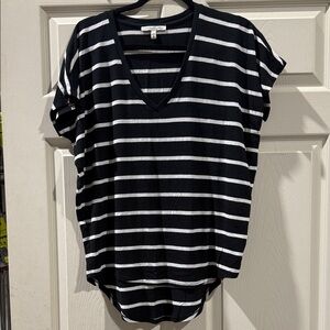 Express one eleven Black and White Striped V-Neck Tee